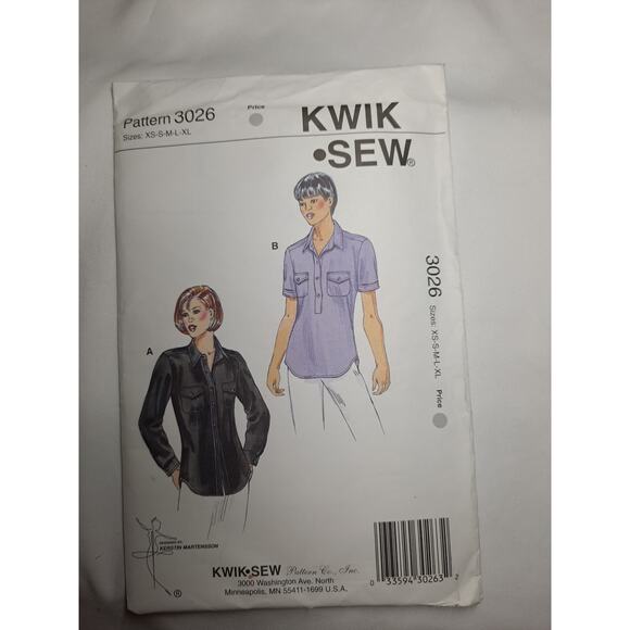 Kwik Sew 3026 Sewing Pattern Size XS -S-M-L- XL Button Up Tops Blouses Uncut - Picture 1 of 3